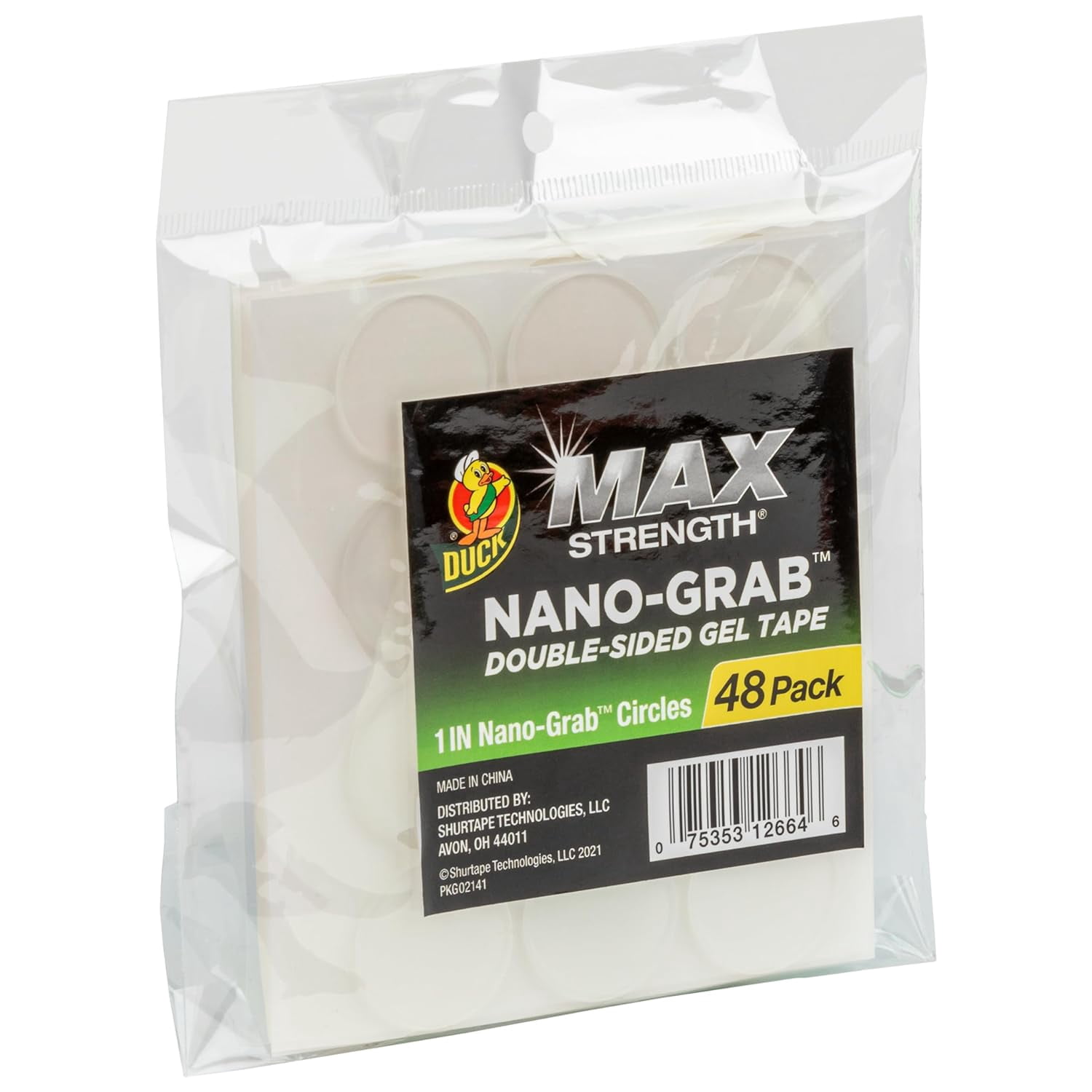 Max Double-Sided Gel Tape with Nano-Grab Technology, Clear, Multi-Purpose & Removable, 1" Circles, Clear, 48 Pack (287705)