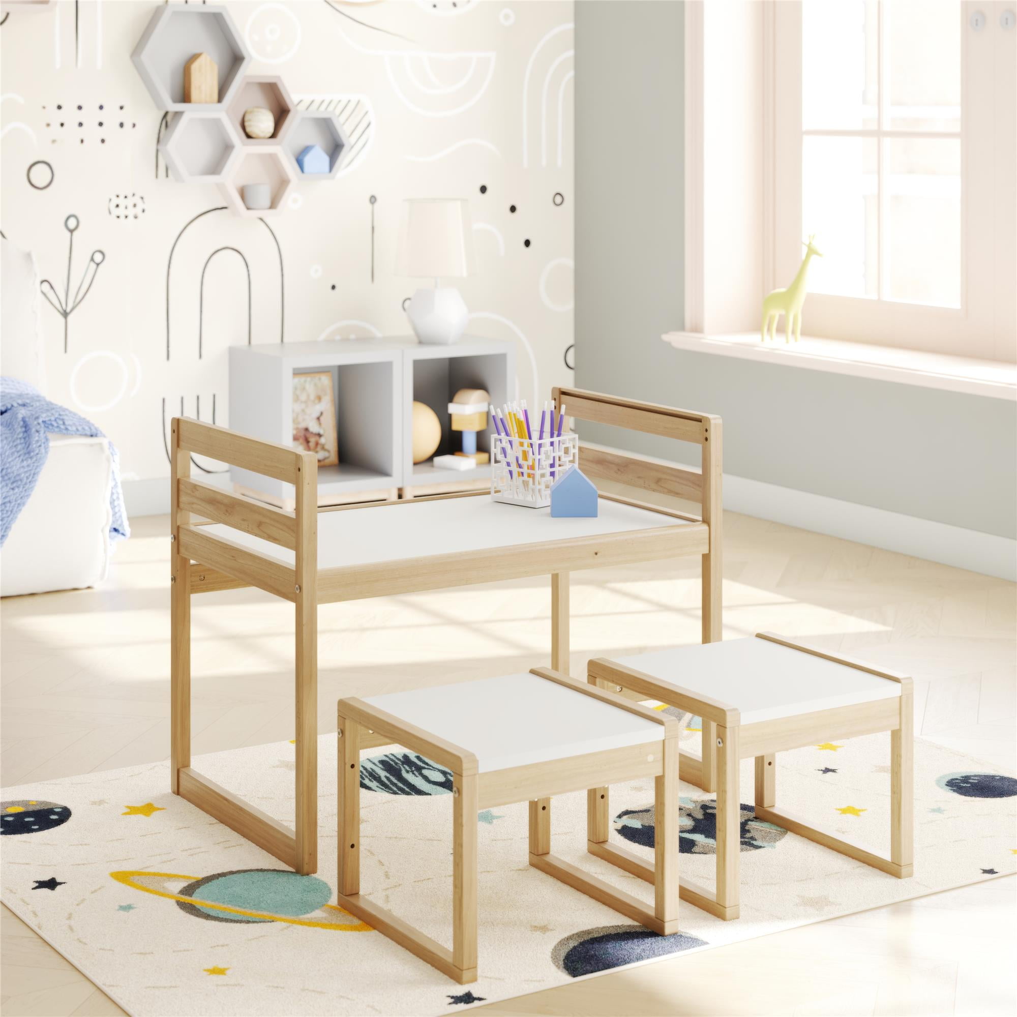 Max & Finn Signy Kids Table and 2 Chairs Set with Adjustable Heights, Blonde/White