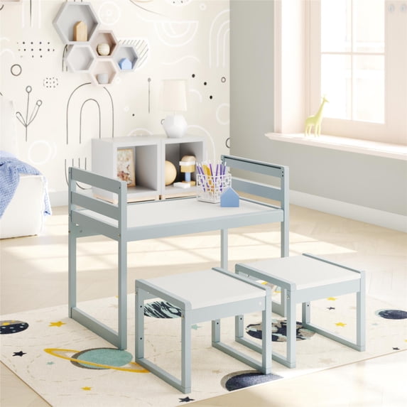 Max & Finn Signy Kids Table and 2 Chairs Set with Adjustable Heights, Cloud Blue/White