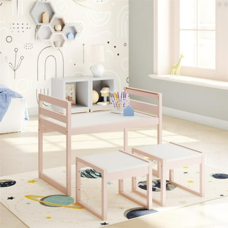Max & Finn Signy Kids Table and 2 Chairs Set with Adjustable Heights, Pink/White