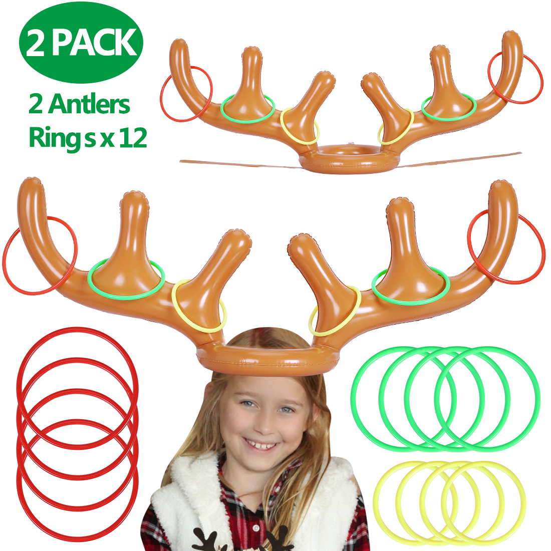 Max Fun Christmas Party Game Antler Ring Toss Game Inflatable Reindeer Antler Ring Toss Game for