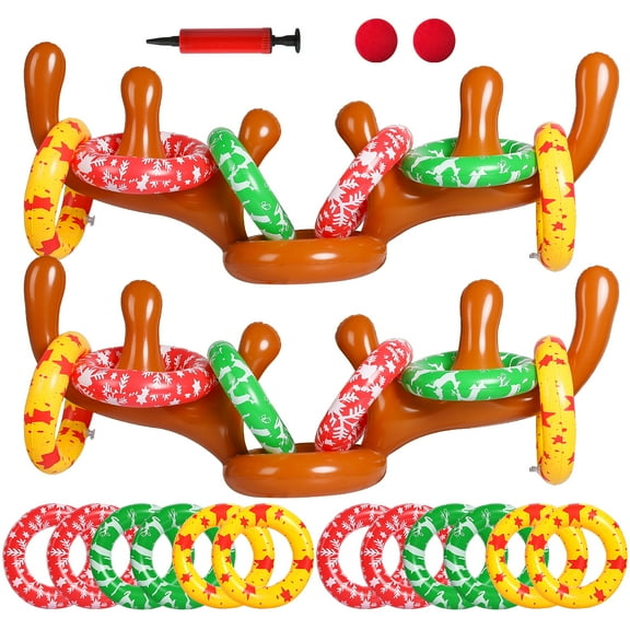 Max Fun Christmas Party Game Antler Ring Toss Game Inflatable Reindeer Antler Ring Toss Game for Christmas Party