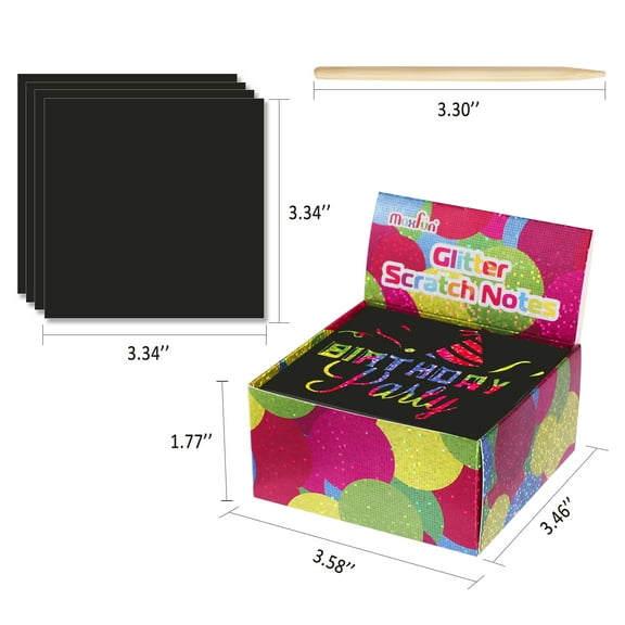 Max Fun Rainbow Glitter Magic Scratch Mini Art Notes 150 Sheets with 2 Wooden Stylus
