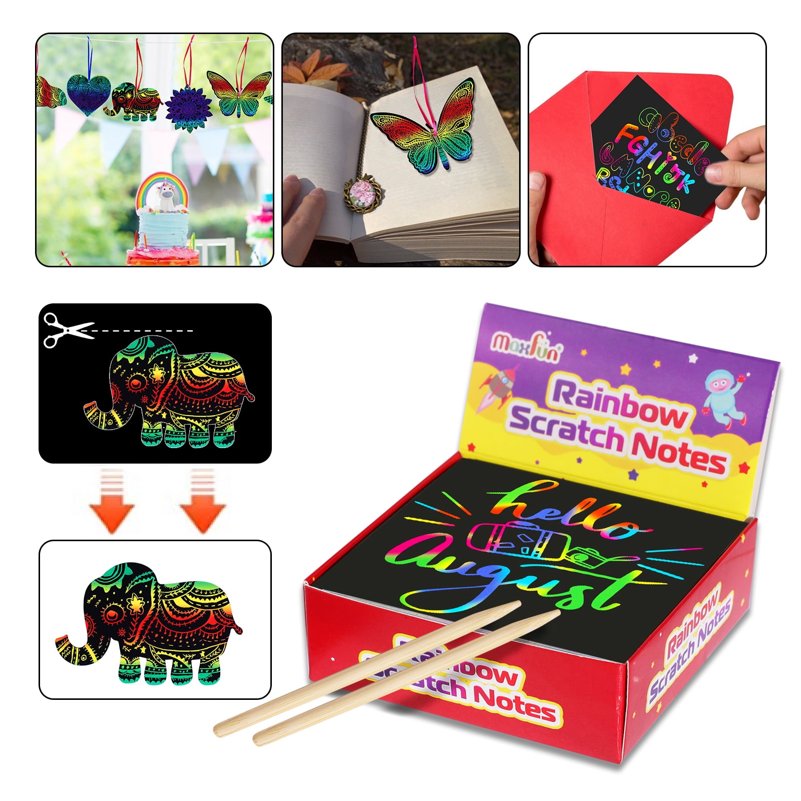 Max Fun Rainbow Magic Scratch Mini Art Notes 150 Sheets with 2 Wooden  Stylus Rainbow Scratch Paper 