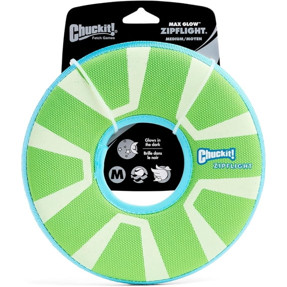 Max Glow Zipflight Flying Disc Dog Toy - Water Floating Flyer for Beach and Pool - Durable Polyester Construction - For Medium and Large Dogs - Size Medium - 8.5 L x 8.5 W - Pack of 1