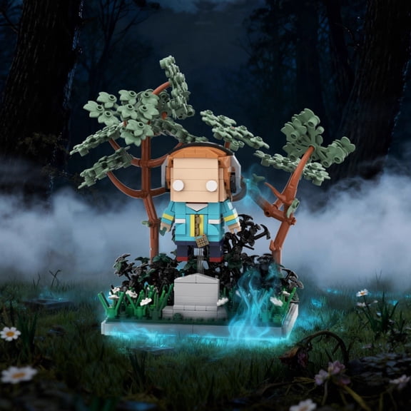 Max in the Graveyard Building Blocks Set 654PCS Horror Forest Scene Figure Model with Trees & Tombstone Spooky Display Collectible DIY Construction Kit