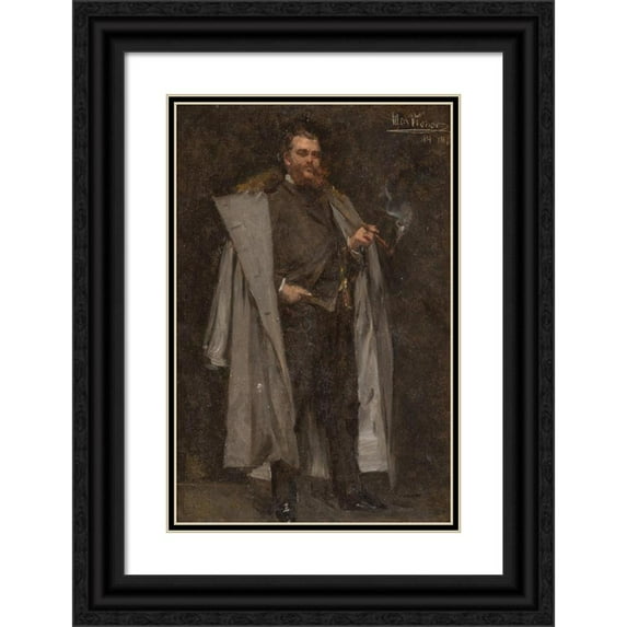 Max Johann Bernhard Koner 17x24 Black Ornate Framed Double Matted Museum Art Print Titled: Portrait of a Gentleman in Fur-Trimmed Coat (1882)