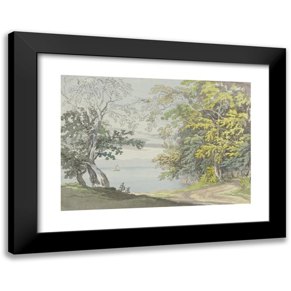 Max Joseph Wagenbauer 24x18 Black Modern Framed Museum Art Print Titled - View from the Banks of the Island of Mainau to Lake Constance