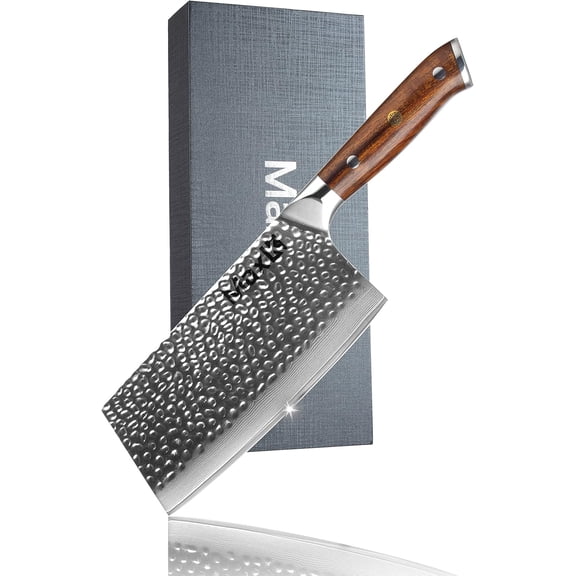Max K 7 Inch Cleaver with Desert Ironwood Handle - Cutting Kitchen Utensil with Razor Sharp Blade and 67 Layers of Forged Steel - Slicing, Dicing, Chopping Meat, Vegetables, Fruit