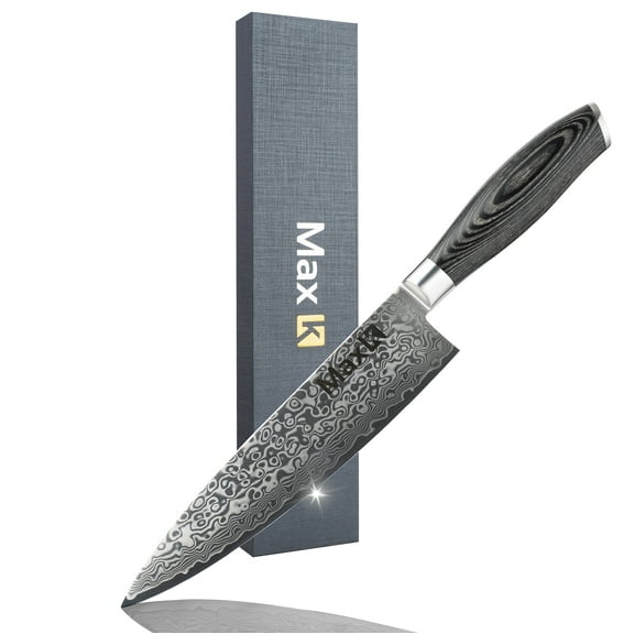 Max K 8-Inch Damascus Steel Chefs Knife, Pakka Handle