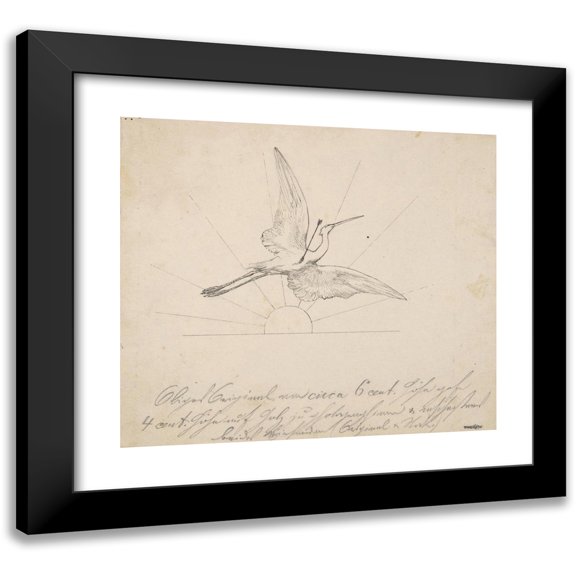 Max Klinger 14x12 Black Modern Framed Museum Art Print Titled - Wounded Crane with an Arrow in its Breast Before Setting Sun (Late 19th-Early 20th Century)