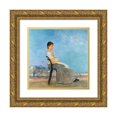 thumbnail image 1 of Max Klinger 15x15 Gold Ornate Wood Frame and Double Matted Museum Art Print Titled - Portrait of a Roman Woman on a Flat Roof in Rome (1891), 1 of 4
