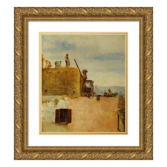 Max Klinger 15x17 Gold Ornate Wood Frame and Double Matted Museum Art Print Titled - Workers on a House Building (1889)