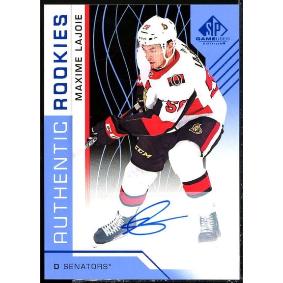Max Lajoie Rookie Card 2018-19 SP Game Used Autographs Blue #113