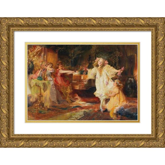 Max Lewis 14x11 Gold Ornate Wood Frame and Double Matted Museum Art Print Titled - Girls Dancing