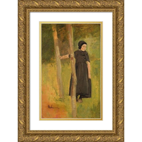 Max Liebermann 10x14 Gold Ornate Wood Frame and Double Matted Museum Art Print Titled - Child Under Trees - Study on the 'Playing Children' (1882)