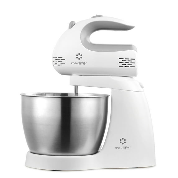 Max Life 3.2 Quarts Stand Mixer - 5-Speed Electric Powerful Stand Mixer, White, with Stainless Steel Bowl, Dough Hooks, Beaters,