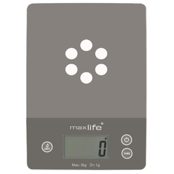 Max Life Digital Scale -Tempered Glass, High Accuracy, Tare, Multi-Unit Measurement Kitchen Scale