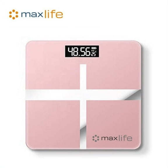 Max Life - Digital Scale, Body Weight Bathroom Scale 396lb/180kg High Accuracy, Step-On Technology with Lithium Rechargeable Battery - Pink, New