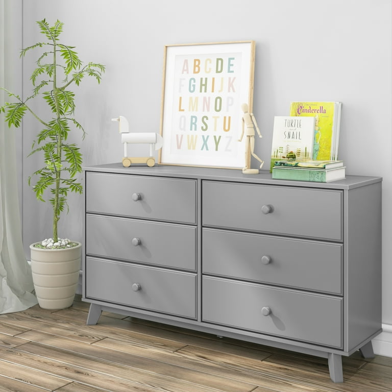 grey solid wood dresser Floren Contemporary Weathered Gray Wood 6-Drawer Dresser Roundhill Furniture