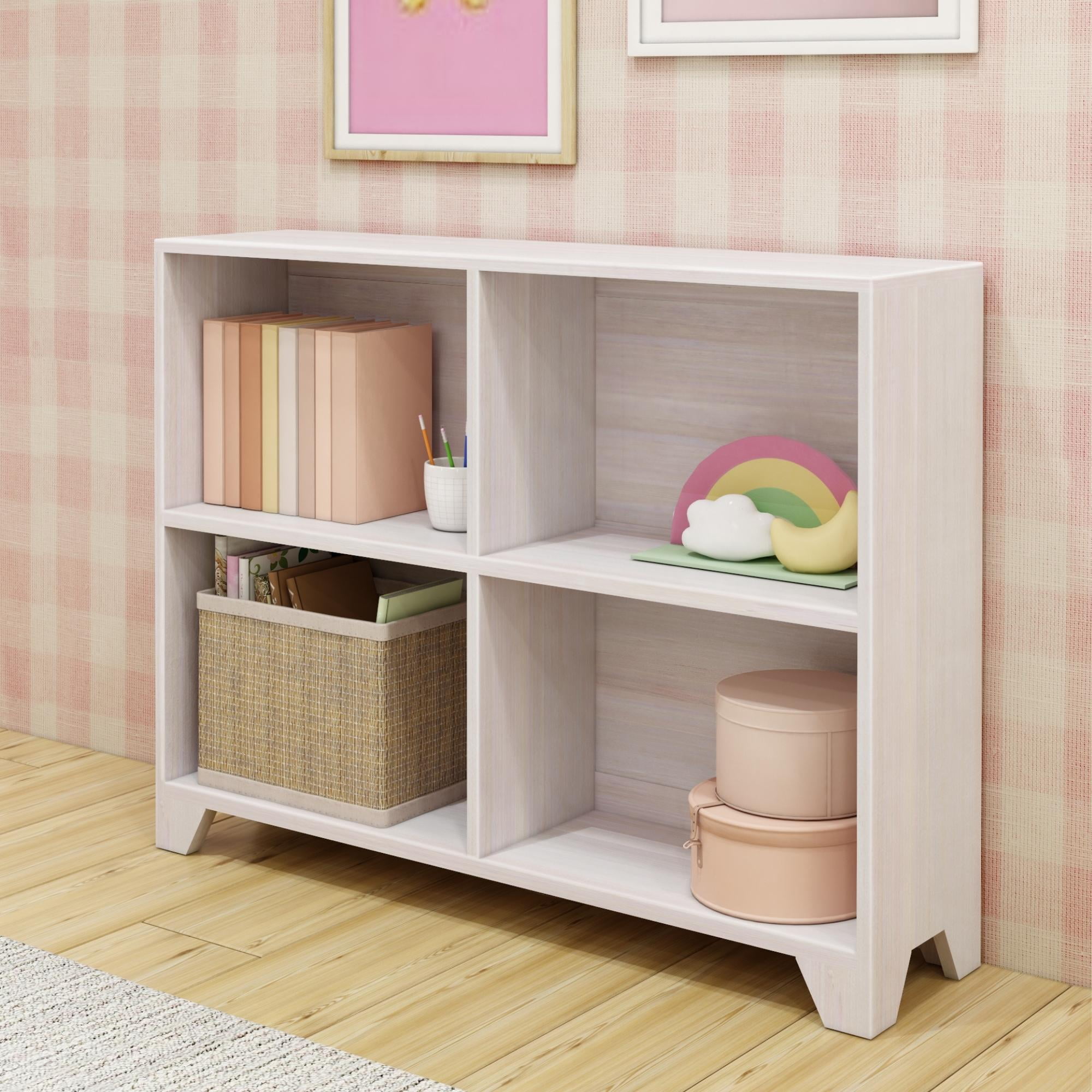 Max Lily Bookshelf 4 Shelves Bookcase Solid Wood Bookshelves for Bedroom White Wash