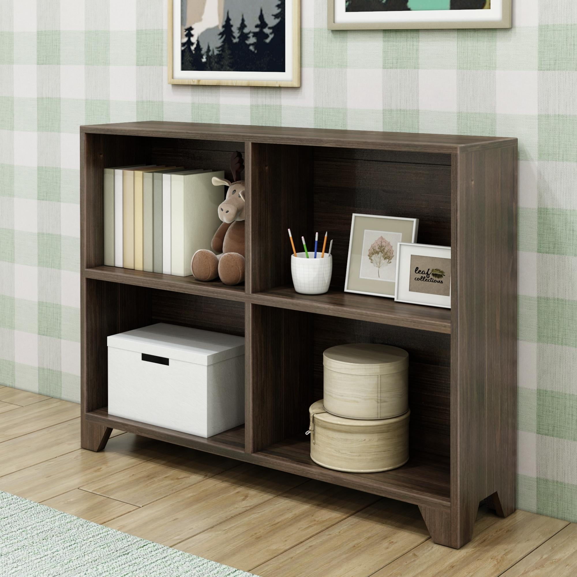 Barnwood Brown Solid Wood 4-Shelf Kids Bookcase