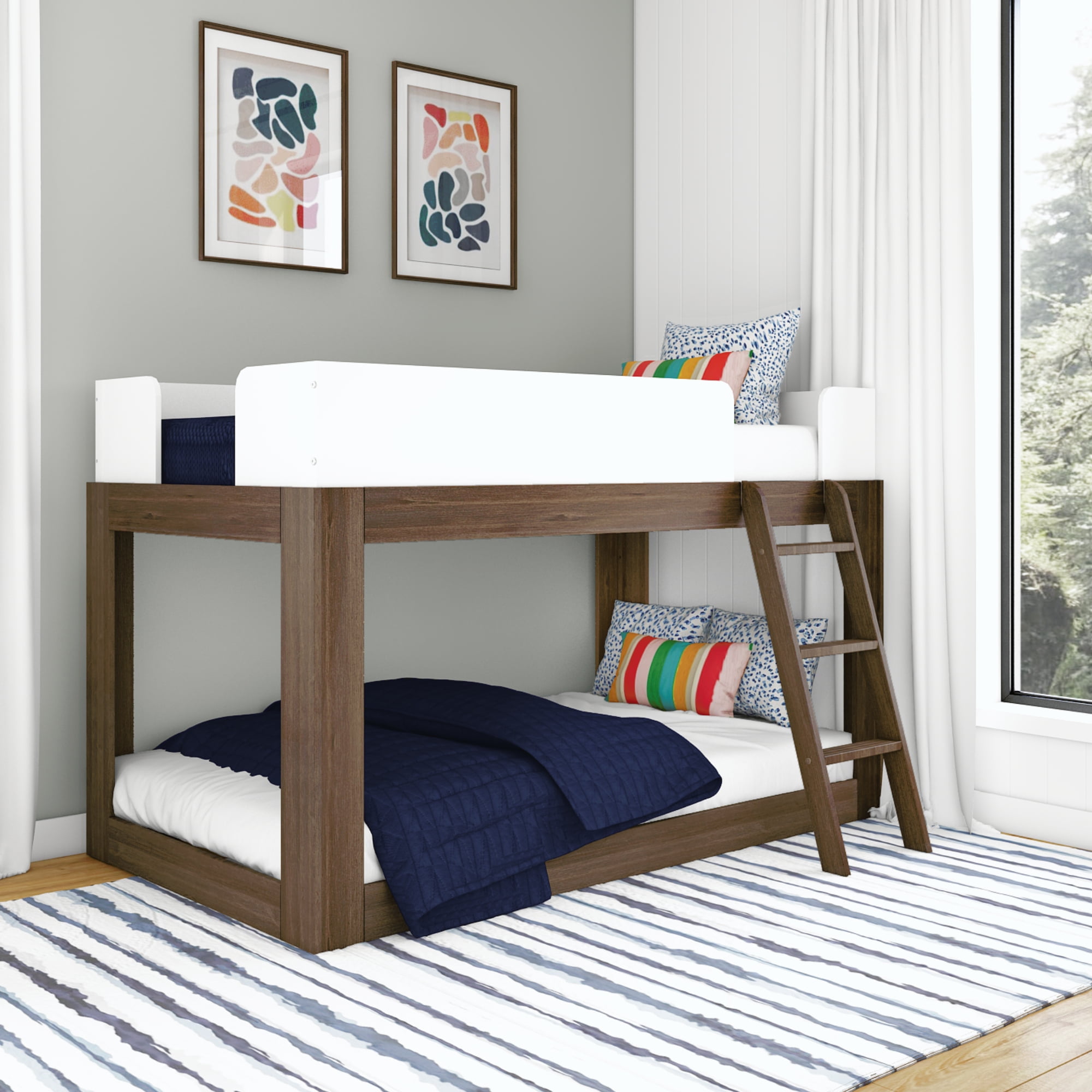 Max & Lily Bunk Bed, MidCentury Modern Twin Over Twin Wood Bunk Beds