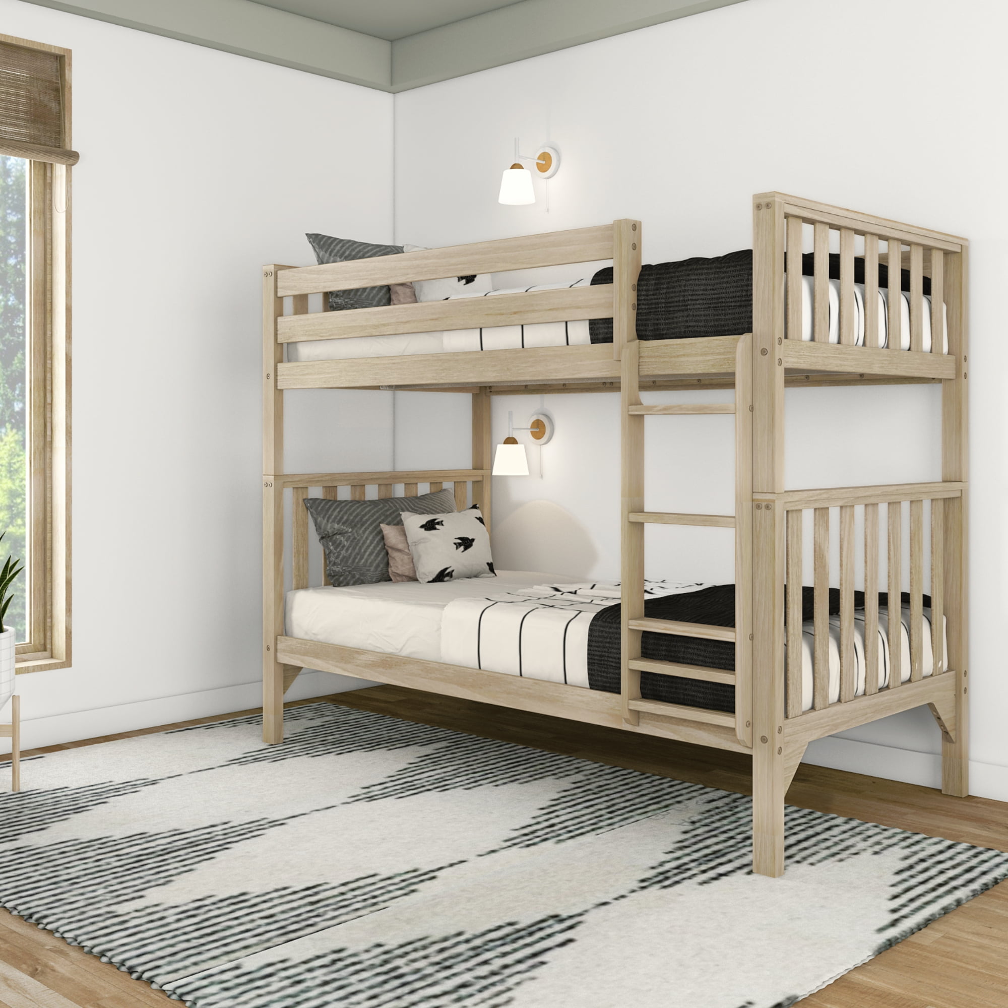 Max & Lily Bunk Bed, Scandinavian Wooden Twin Over Twin Bunk Beds for