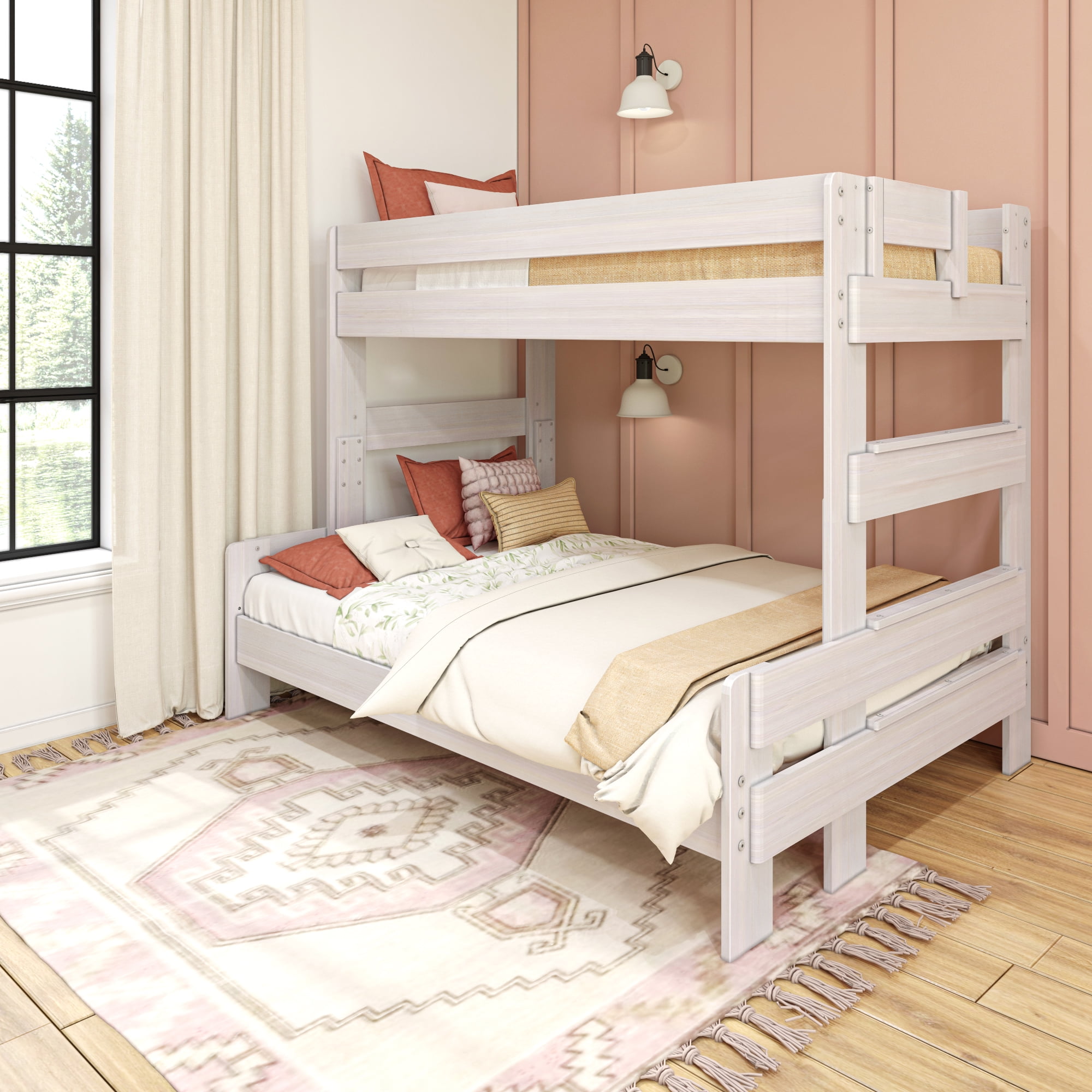 Max & Lily Solid Wood Bunk Bed, Twin over Full Size, Modern Farmhouse ...
