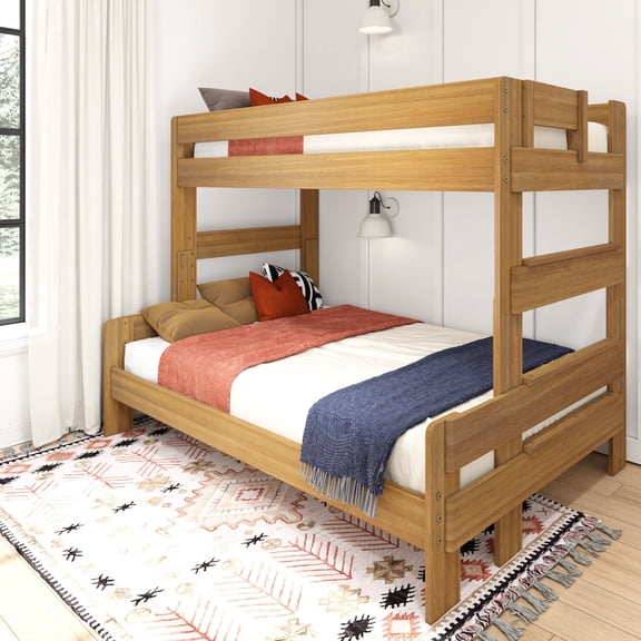 Max & Lily Bunk Bed Twin over Full Size, Modern Farmhouse Solid Wood Bunk Beds for Kids
