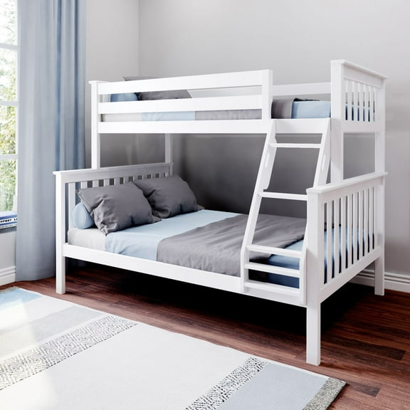 Max & Lily Bunk Bed Twin over Full Size, Solid Wood Bunk Beds with Ladder for Kids