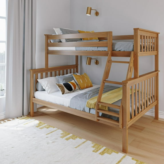 Max & Lily Bunk Bed Twin over Full Size, Solid Wood Bunk Beds with Ladder for Kids