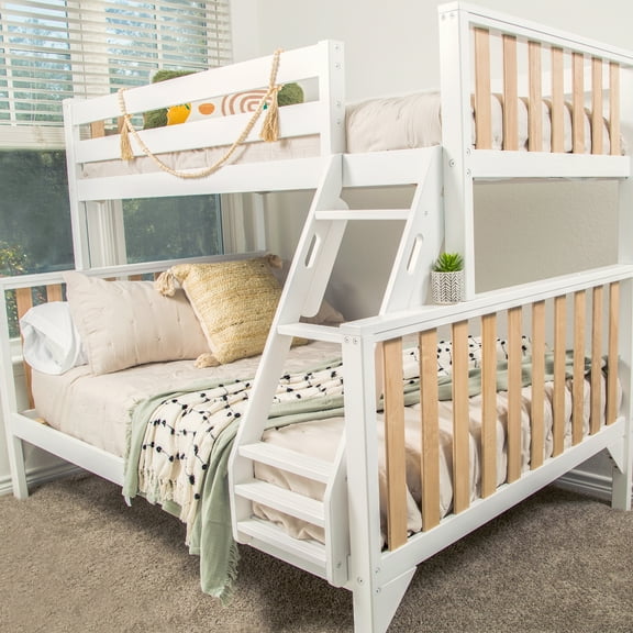 Max & Lily Bunk Bed Twin over Full Size, Solid Wood Scandinavian Style Bunk Beds for Kids