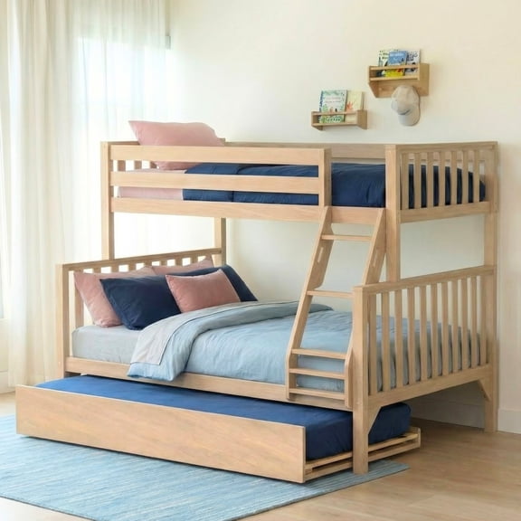 Max & Lily Bunk Bed Twin over Full with Trundle, Solid Wood Scandinavian Style Bunk Beds for Kids