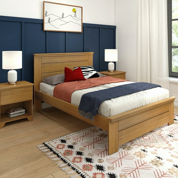Max & Lily Twin Bed Frame with Panel Headboard, Modern Farmhouse Solid Wood Platform Bed