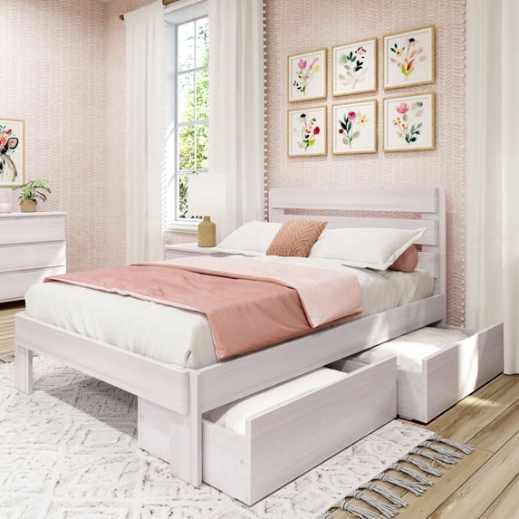 Max & Lily Full Bed Frame with Storage Drawers, Solid Wood Platform Bed for Kids