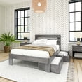 thumbnail image 1 of Max & Lily Full Bed Frame with Storage Drawers, Solid Wood Platform Bed for Kids, 1 of 9