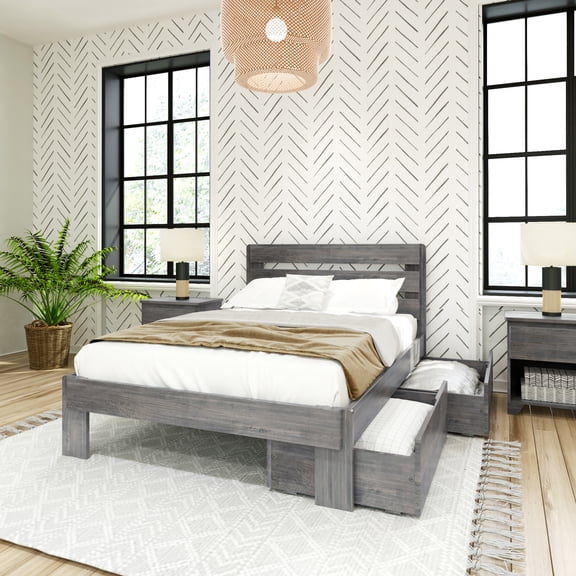 Max & Lily Full Bed Frame with Storage Drawers, Solid Wood Platform Bed for Kids