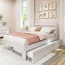 Max & Lily Full Size Bed Frame, Farmhouse Solid Wood Platform Bed with Headboard and Trundle