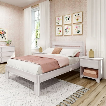 Max & Lily Full Size Bed Frame, Farmhouse Solid Wood Platform Bed with Slatted Headboard