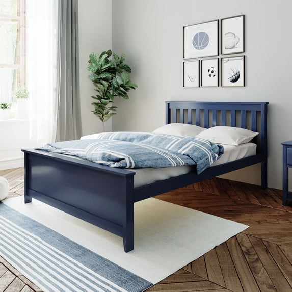 Max & Lily Full Size Bed Frame with Headboard, Solid Wood Platform Bed for Kids, Blue