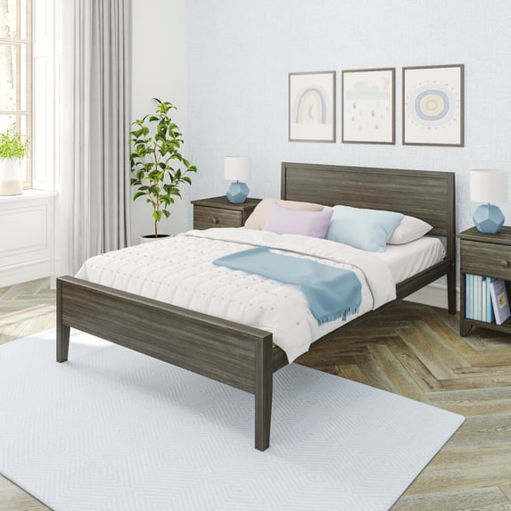 Max & Lily Full Size Bed Frame with Headboard, Solid Wood Platform Bed for Kids, Clay