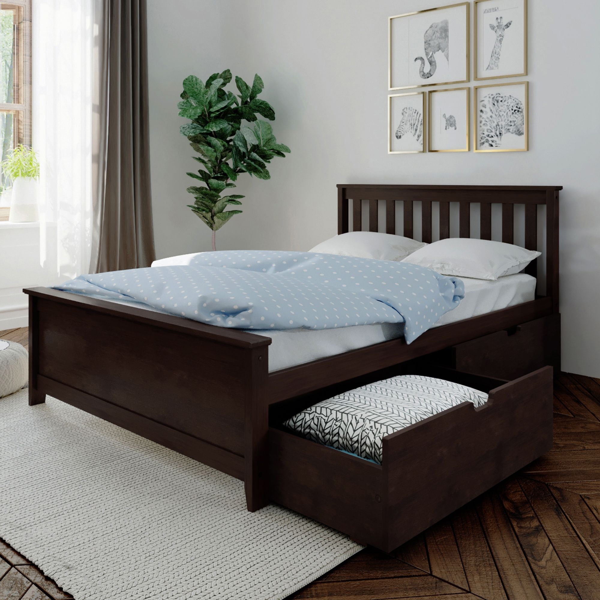 Max Lily Full Size Bed Frame with Storage Drawers Solid Wood