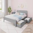 thumbnail image 1 of Max & Lily Full Size Bed Frame with Storage Drawers, Solid Wood Platform Bed for Kids, Grey, 1 of 8