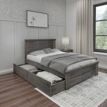 Max & Lily Full Size Bed Frame with Storage Drawers, Solid Wood Platform Bed for Kids