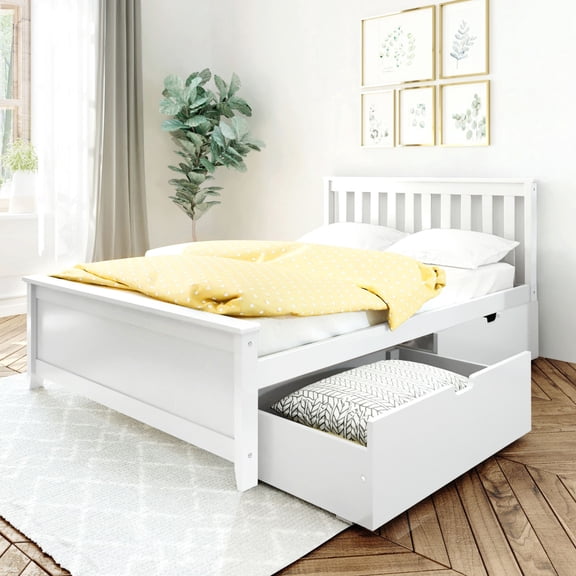Max & Lily Full Size Bed Frame with Storage Drawers, Solid Wood Platform Bed for Kids