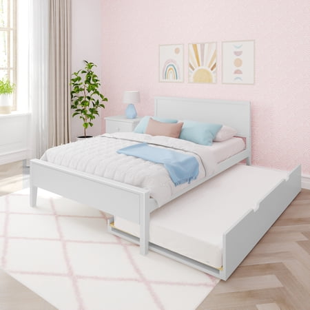 Max & Lily Full Size Bed Frame with Trundle, Classic Solid Wood Platform Bed for Kids
