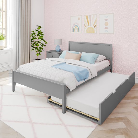 Max & Lily Full Size Bed Frame with Trundle, Classic Solid Wood Platform Bed for Kids