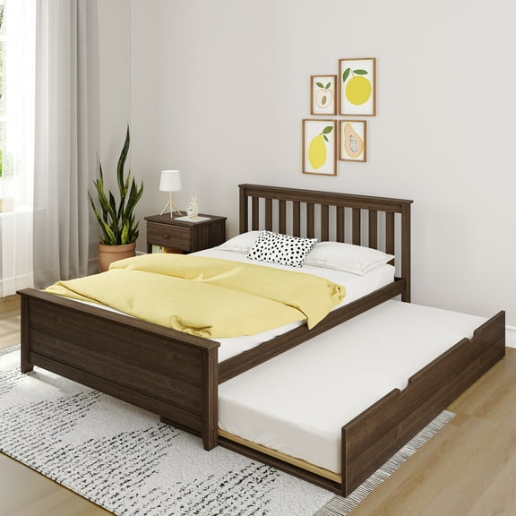 Max & Lily Full Size Bed Frame with Trundle, Solid Wood Platform Bed with Storage