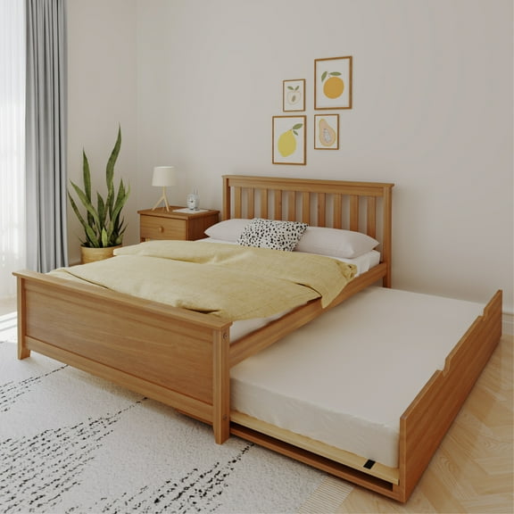 Max & Lily Full Size Bed Frame with Trundle, Solid Wood Platform Bed with Storage